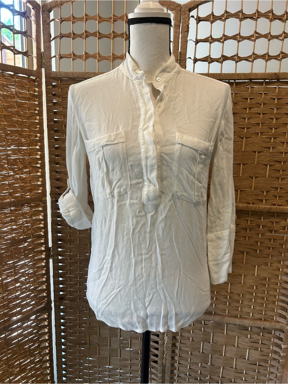 James Perse White Button-Front Pocket Blouse size 0 or xs